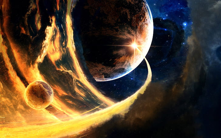 Planets, space, flame, HD wallpaper