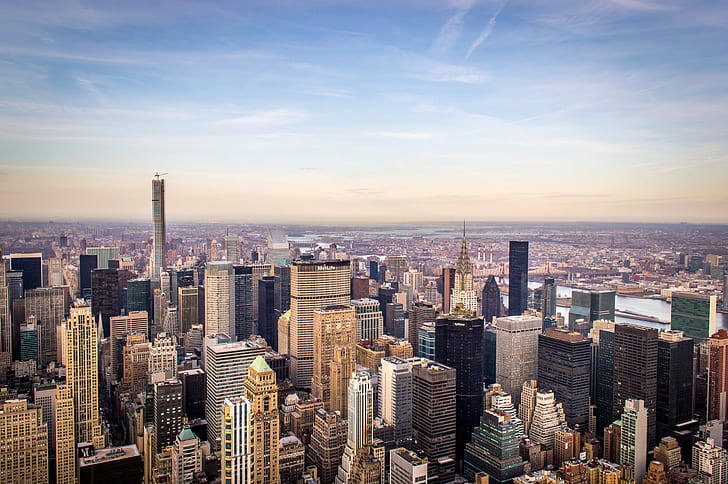 aerial photography of city skylines during daytime, new York City, HD wallpaper