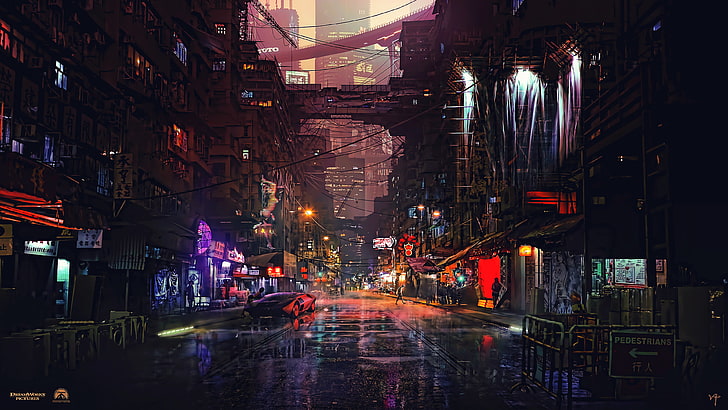 city lights wallpaper, car video game screenshot, night, futuristic city HD wallpaper