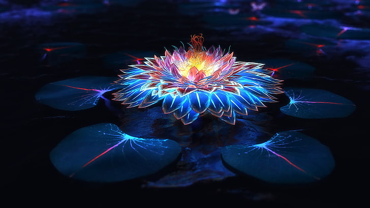 psychedelic, abstract, flower, fantasy art, nature, water, sea, HD wallpaper