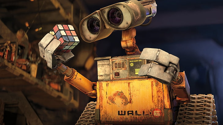 Wall E robot, movies, Disney Pixar, WALL·E, Rubik's Cube, animated movies, HD wallpaper