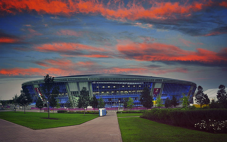 arena, donbass, donetsk, league, premier, soccer, sunset, ukraine, HD wallpaper