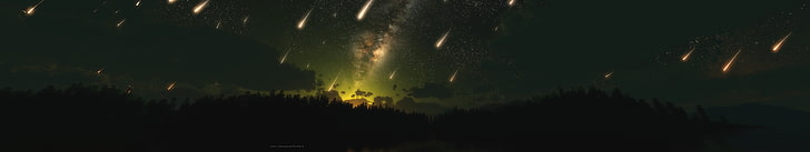 meteors shooting stars stars sky space triple screen, no people, HD wallpaper