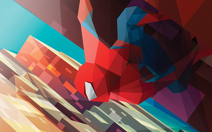 pixelated Spider-Man illustration, minimalism, abstract, backgrounds, HD wallpaper