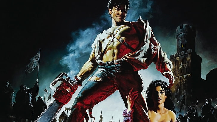 Evil Dead, chainsaws, Bruce Campbell, Army of Darkness, human representation, HD wallpaper