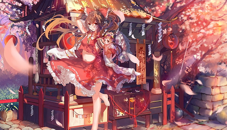 Hakurei Reimu, Touhou, navels, legs, red ribbon, miko, no people, HD wallpaper