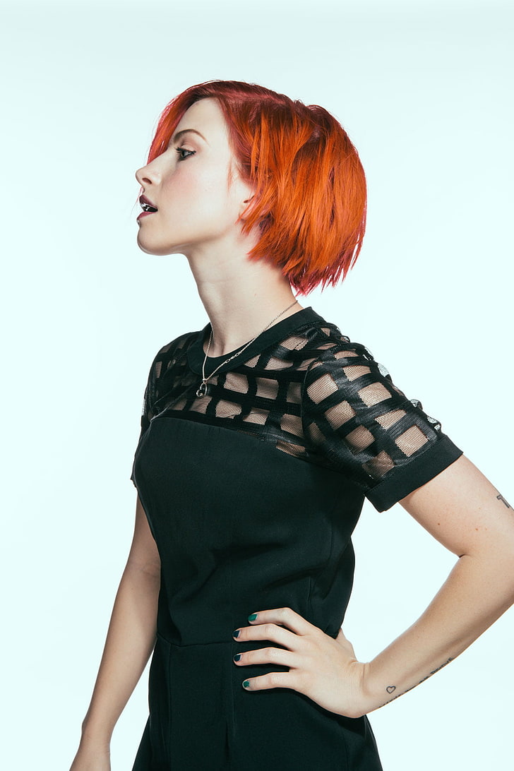 Hayley Williams, singer, redhead, short hair, studio shot, fashion, HD wallpaper