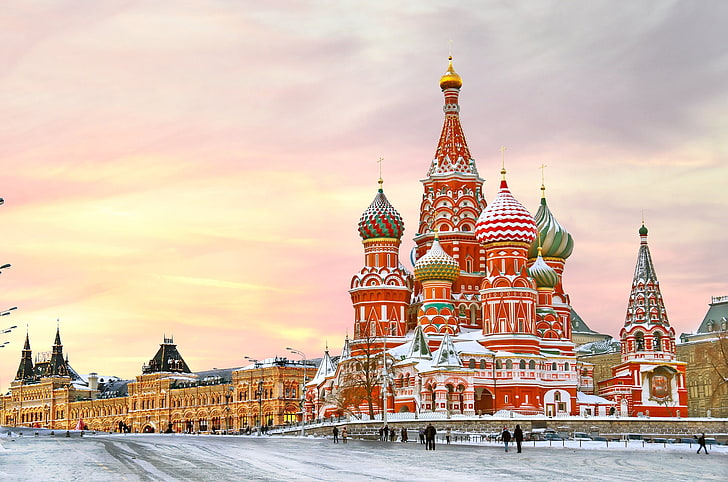 St. Basils Cathedral, Moscow, winter, snow, city, area, The Kremlin, HD wallpaper