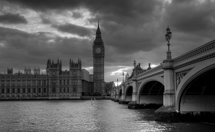 London In Black And White, Westminster Palace grayscale photography