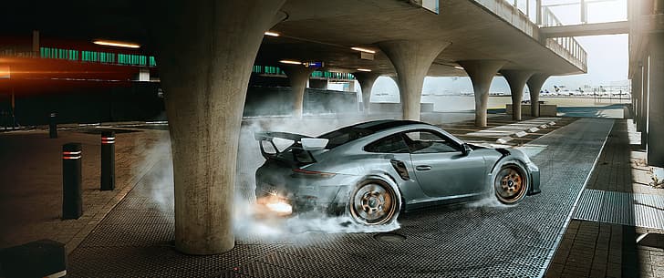 Hd Wallpaper City Car Porsche Porsche 911 Gtr Rs Smoke Drift Digital Art Wallpaper Flare