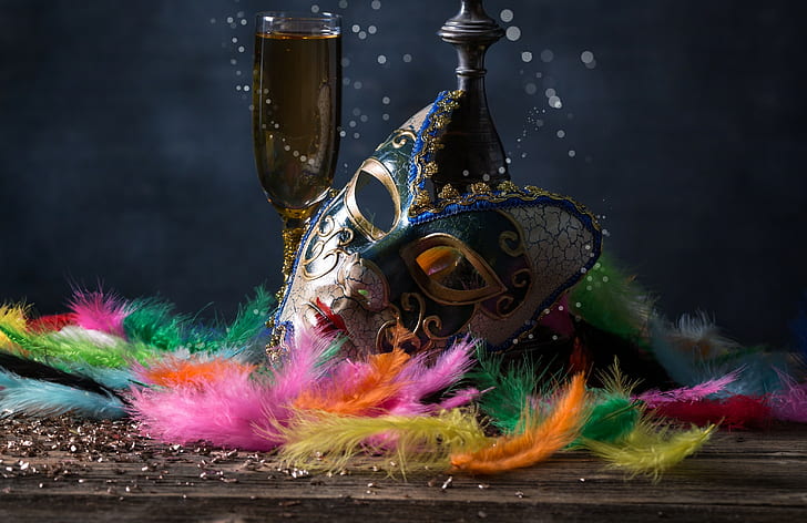 festivals drink venetian masks feathers mask, HD wallpaper