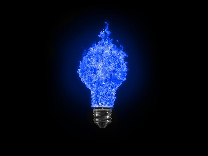 simple, lamp, blue, black background, studio shot, light bulb