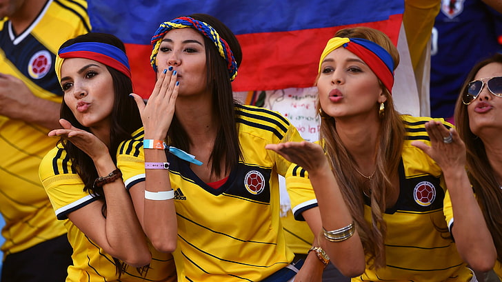 FIFA World Cup, women, Colombia, boobs, group of people, yellow, HD wallpaper