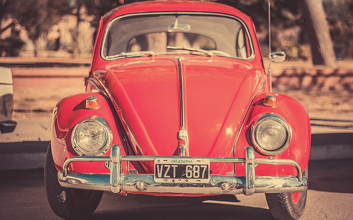 red Volkswagen Beetle hatchback, car, mode of transportation