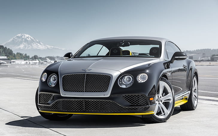 2015 Bentley Continental GT supercar front view, black and silver coupe