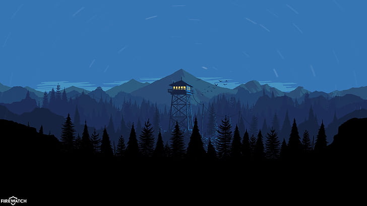 Mountains, Night, The game, Forest, View, Birds, Hills, Landscape, HD wallpaper