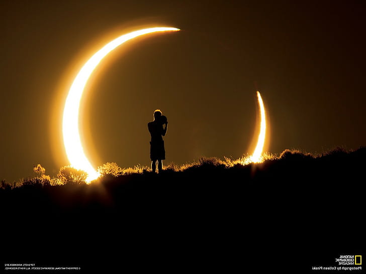 national geographic moon sun solar eclipse eclipse nature landscape silhouette men plants, HD wallpaper