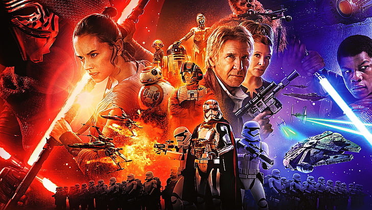 Star Wars Force Awakens poster, event, group of people, night