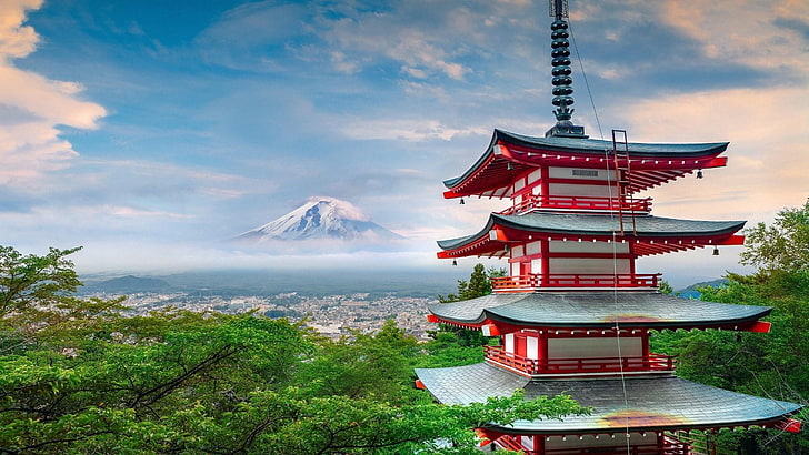 mountain, fujiyoshida, arakura, asia, japan, mount fuji, overlooking, HD wallpaper