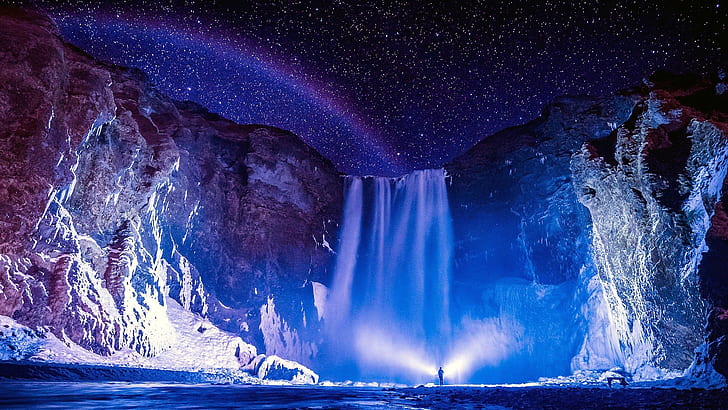 HD wallpaper: skogafoss, night sky, rainbow, earth, starry night, waterfall  | Wallpaper Flare