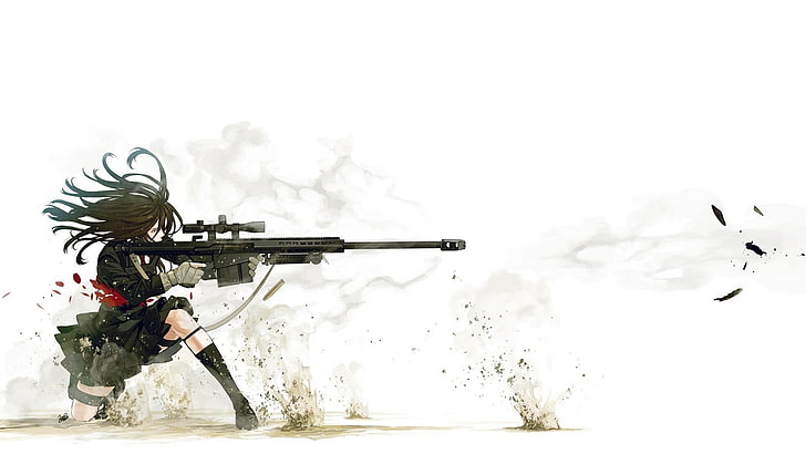Barrett .50 Cal, anime girls, rifles, weapon, military, gun, HD wallpaper