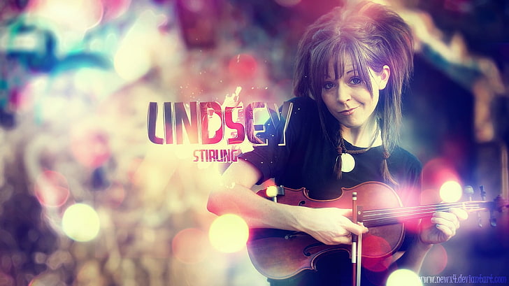 Lindsey Stirling, celebrity, typography, women, violin, musical instrument, HD wallpaper