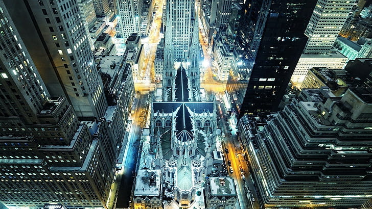 city, urban, cityscape, aerial view, skyscraper, lights, New York City