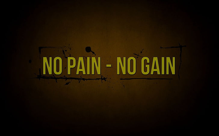 yellow background with no pain - no gain text overlay, quote, HD wallpaper