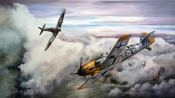 two fighter plane painting, Messerschmitt, Messerschmitt Bf-109