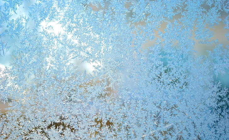 Icy Window, white snowflakes, Seasons, Winter, Cold, Photography