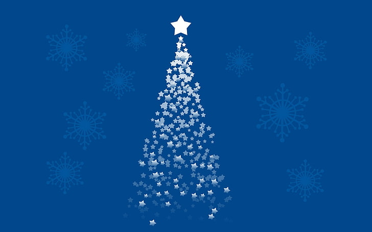 white Christmas tree, winter, snowflake, illustration, backgrounds, HD wallpaper