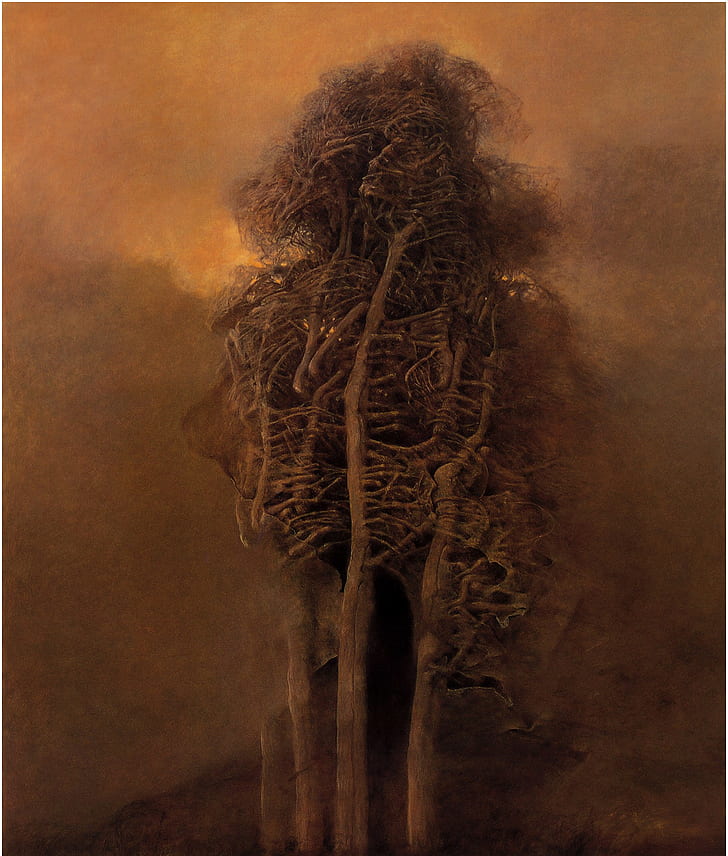 Zdzisław Beksiński, Artwork, Dark, Skeletons, Tree, HD wallpaper