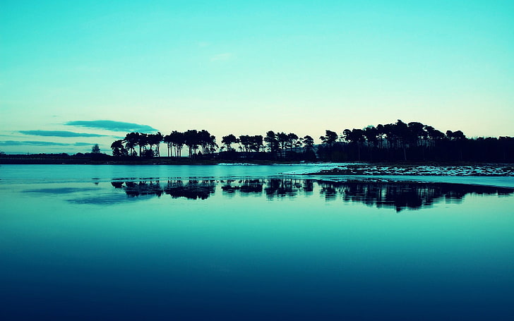 water body, landscape, trees, sea, lake, blue, photography, nature, HD wallpaper