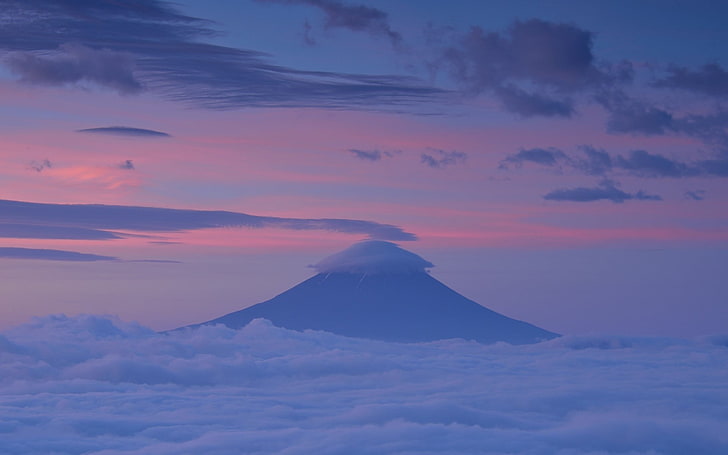 white clouds, nature, landscape, Japan, Asia, mountains, Mount Fuji