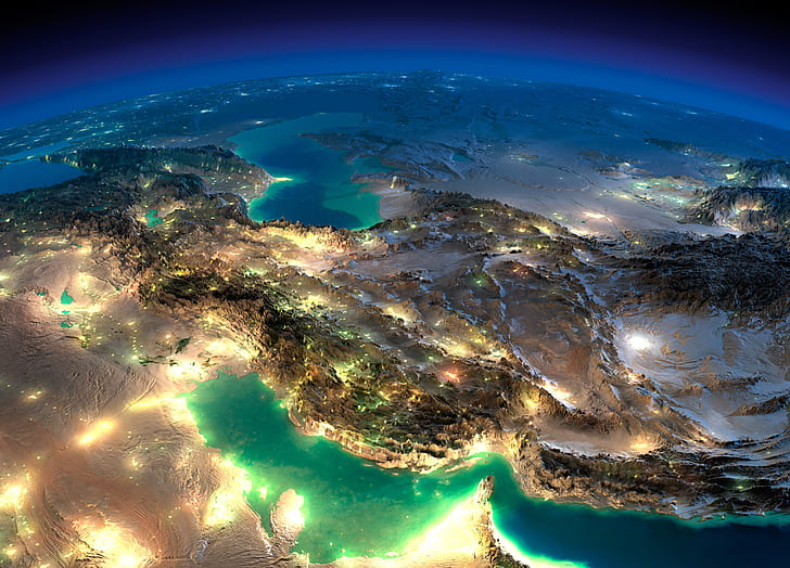 Earth, From Space, Arabia, Caspian Sea, Caucasus, Iran, Iraq, HD wallpaper