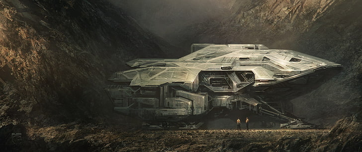 gray spaceship wallpaper, artwork, science fiction, no people