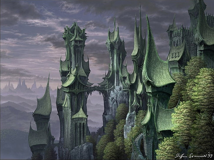 art castle Castle of Rivendell Abstract Fantasy HD Art, painting