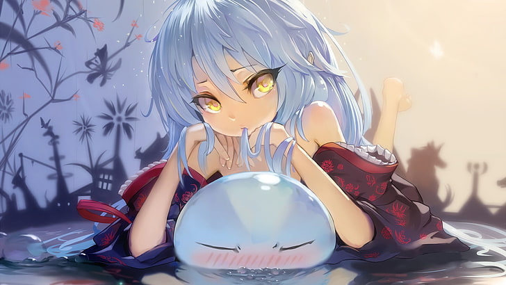 gray haired girl anime character, artwork, aqua hair, yellow eyes, HD wallpaper