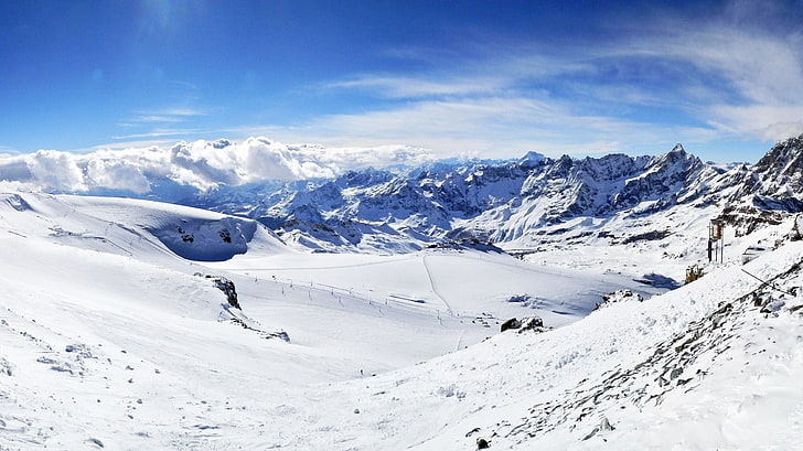 landscape, nature, mountains, snow, winter, Klein Matterhorn, HD wallpaper