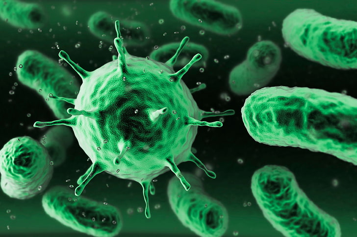 bacteria illustration, microscopic, macro, miniatures, green, HD wallpaper