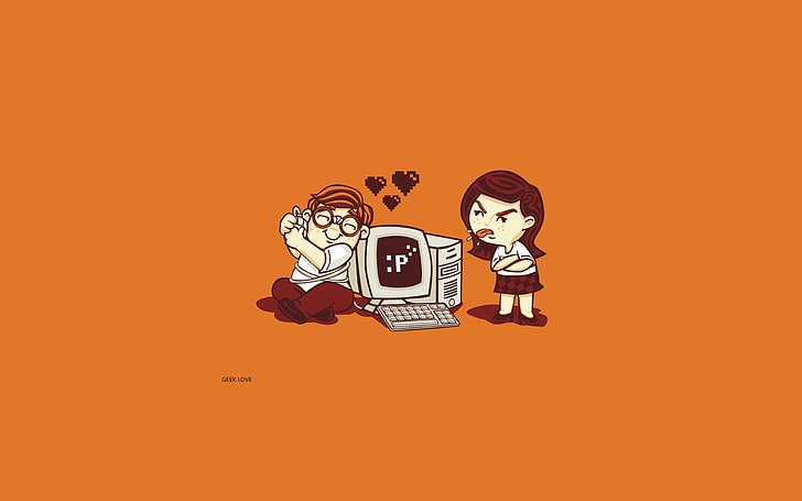 man and woman with computer set clip ary, humor, artwork, minimalism, HD wallpaper