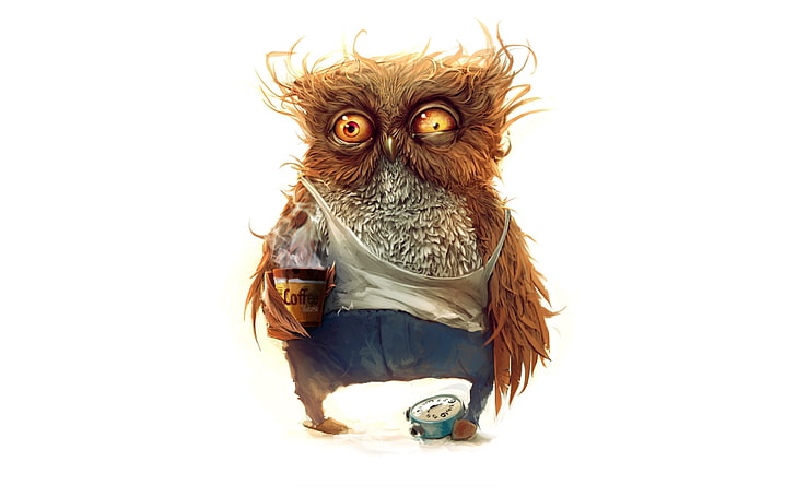 HD wallpaper: brown owl cartoon character, coffee, morning, animals, humor  | Wallpaper Flare
