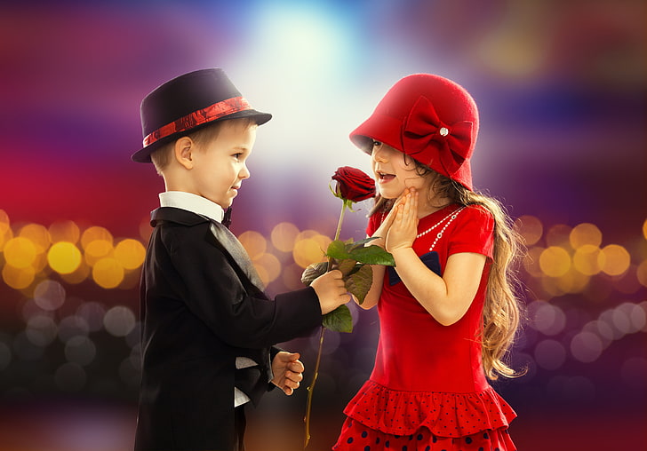 HD wallpaper: boy's black fedora hat, love, childhood, romance, rose, pair  | Wallpaper Flare