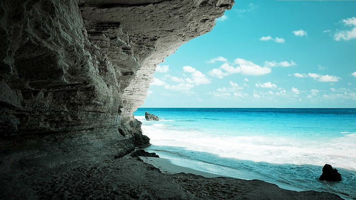 sea, nature, cave, rocks, rock formation, HD wallpaper