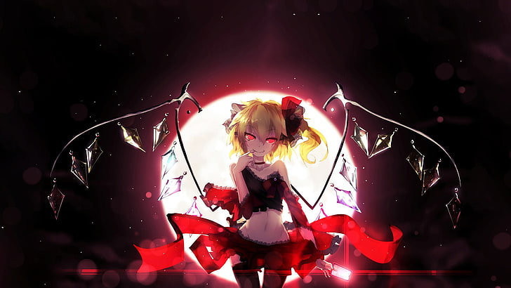 yellow-haired female anime character wallpaper, Flandre Scarlet, HD wallpaper