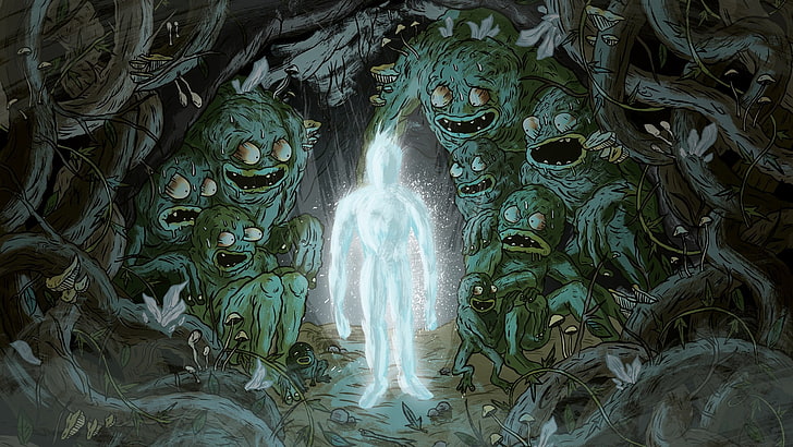 illustration of ghost in forest, digital art, fantasy art, creature