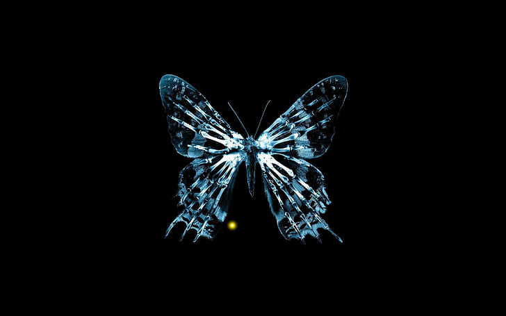 Blue Butterfly Skeleton, abstract, 3d, animal, dark, animals