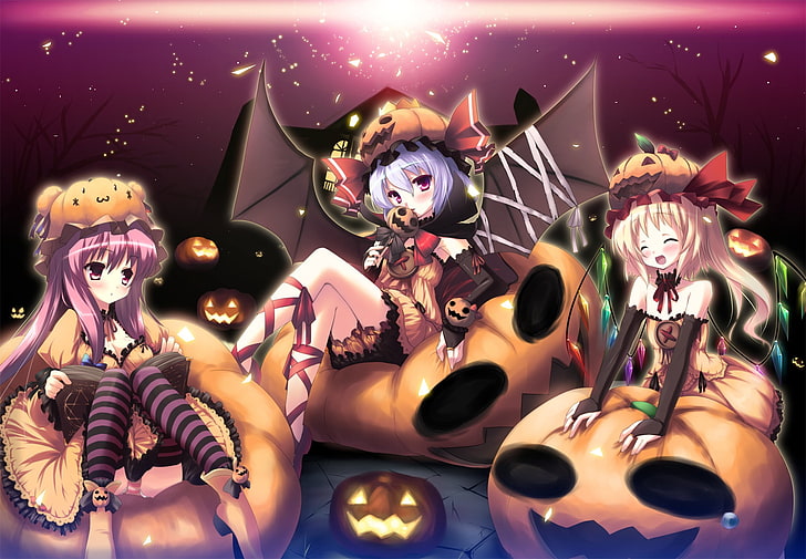 anime girls, Halloween, Touhou, Remilia Scarlet, Patchouli Knowledge, HD wallpaper