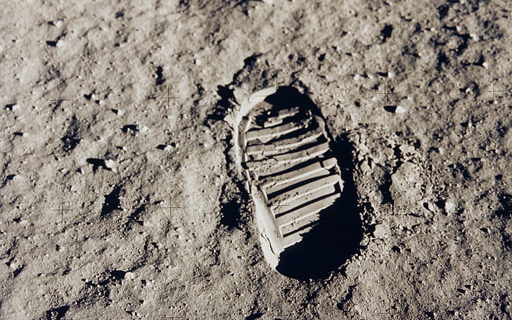moon landing foot print, science, NASA, sand, beach, no people, HD wallpaper
