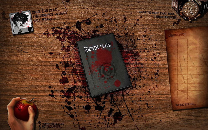 HD wallpaper: Death Note book, Anime, indoors, text, communication, table,  wood - material | Wallpaper Flare